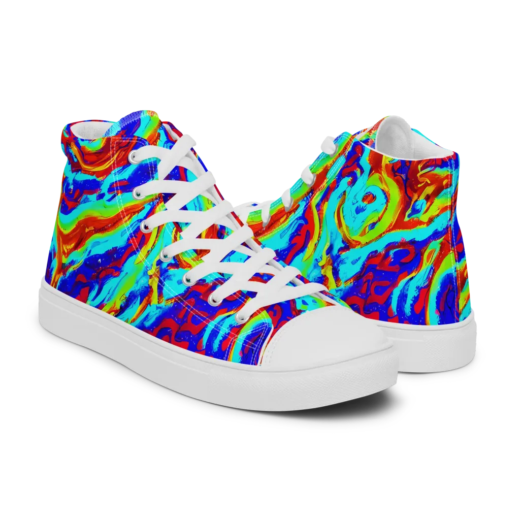 Vermilion Whirlpool on Women's High Top Canvas Shoes — Right