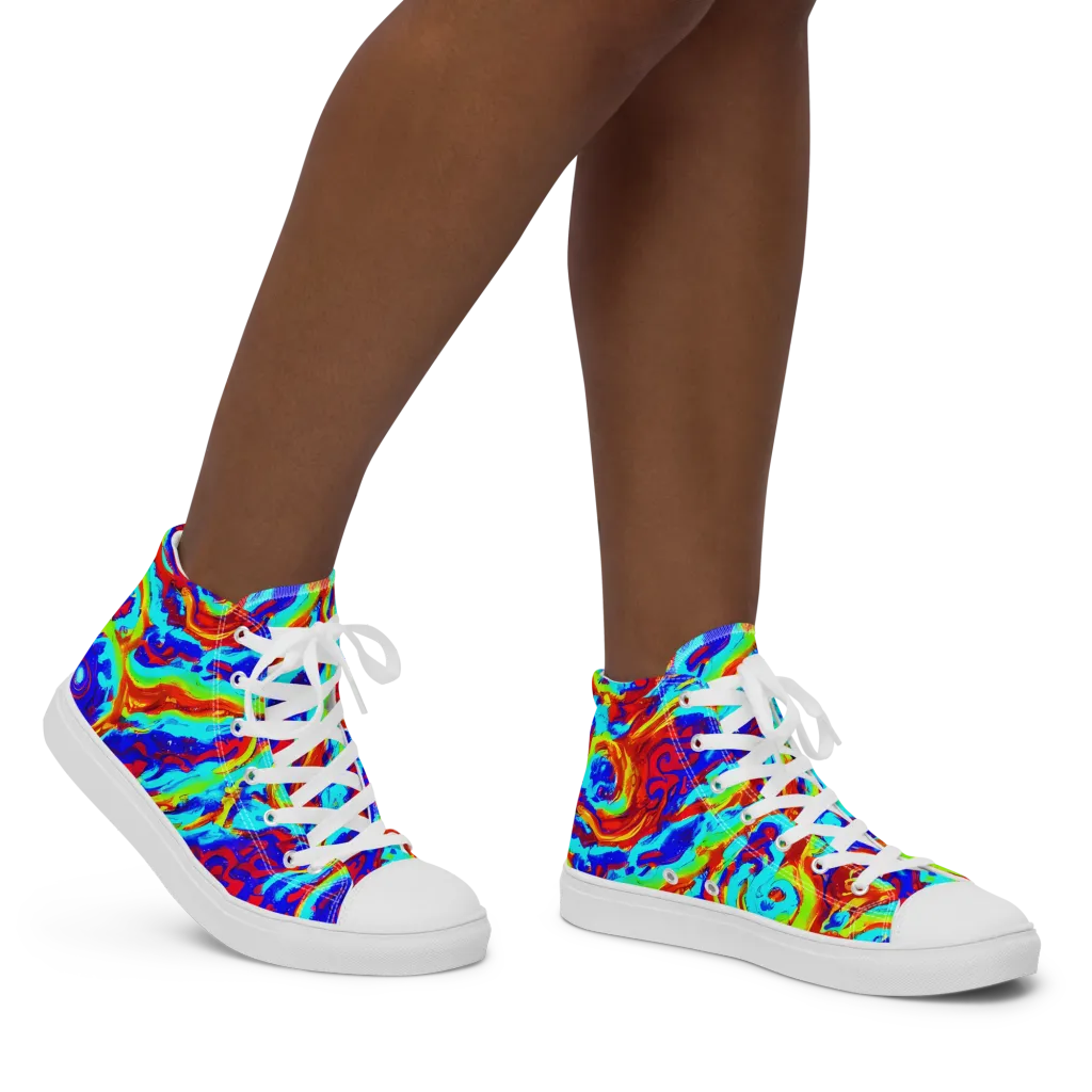 Vermilion Whirlpool on Women's High Top Canvas Shoes — Right
