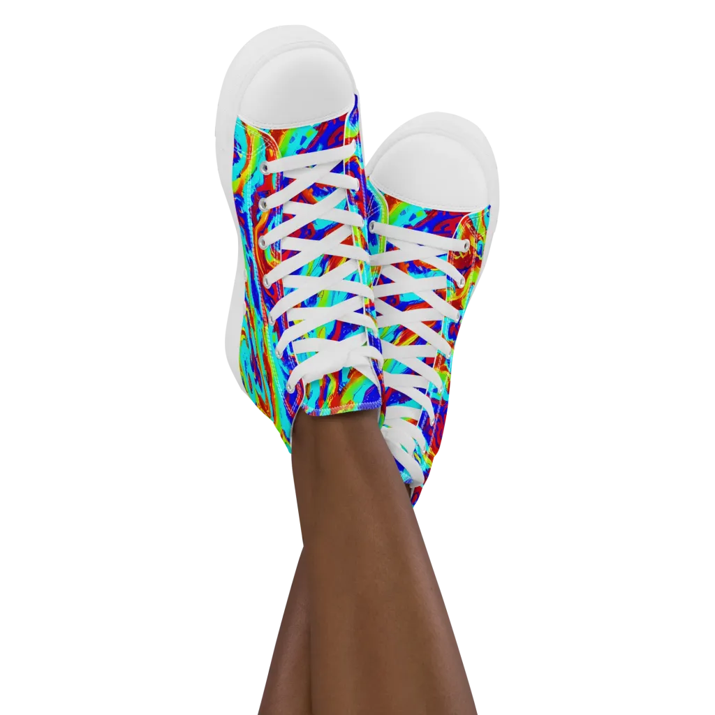 Vermilion Whirlpool on Women's High Top Canvas Shoes — Front