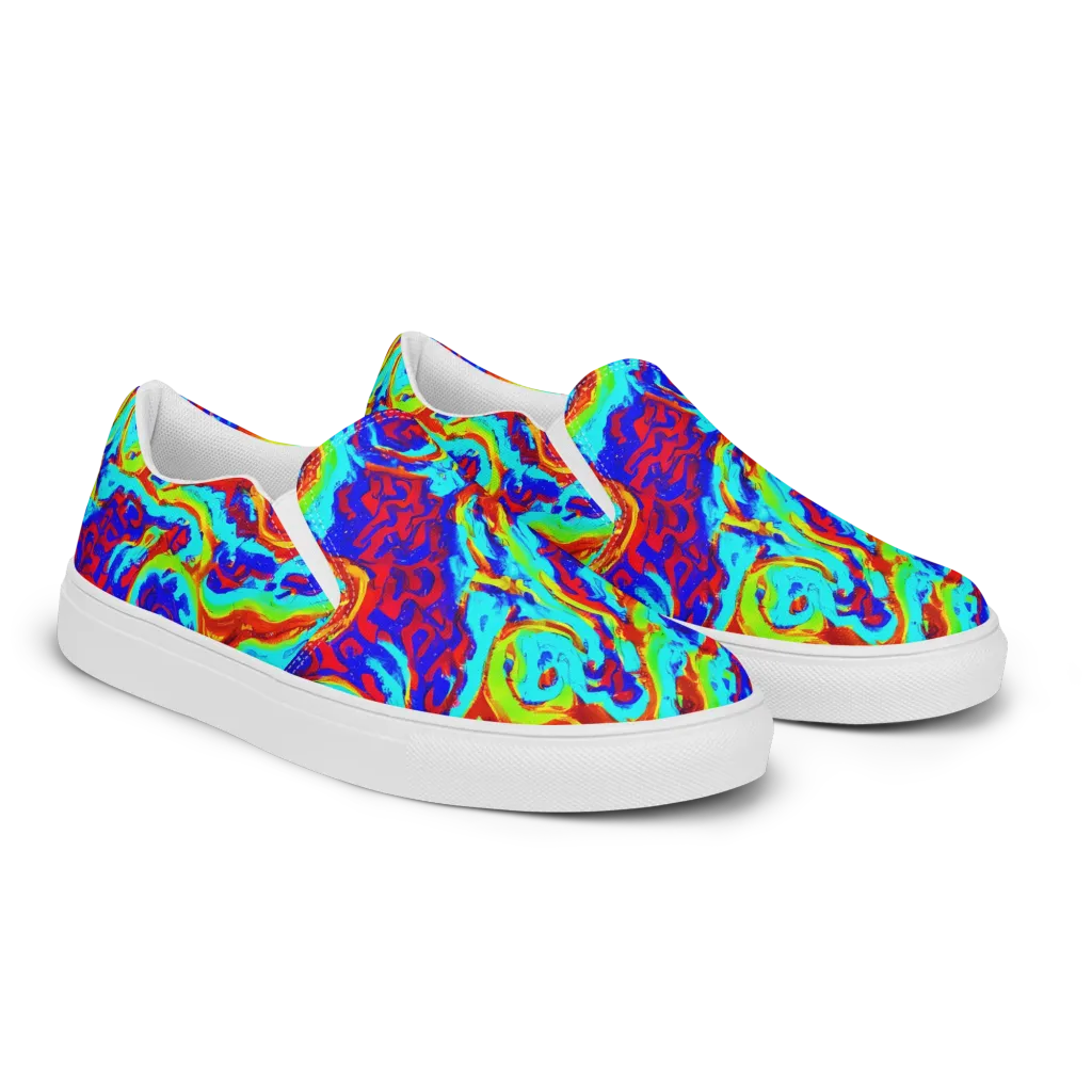 Vermilion Whirlpool on Men's Slip-On Canvas Shoes — Right Front