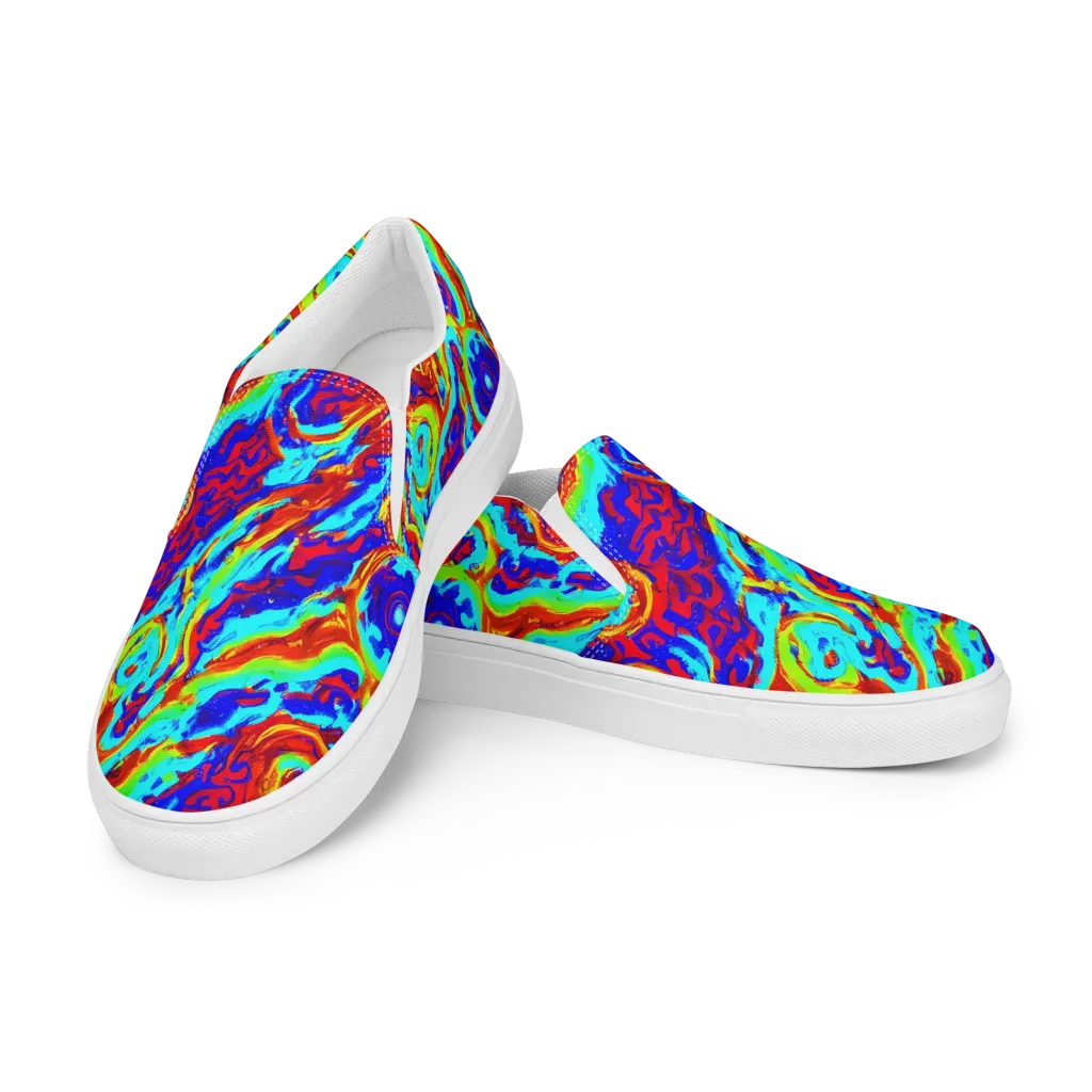 Vermilion Whirlpool on Men's Slip-On Canvas Shoes — Left Front