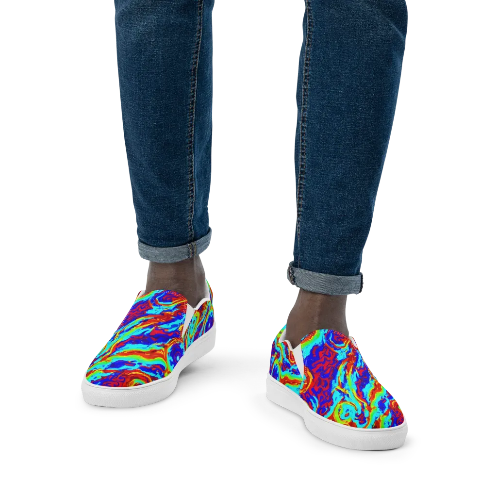 Vermilion Whirlpool on Men's Slip-On Canvas Shoes — Front