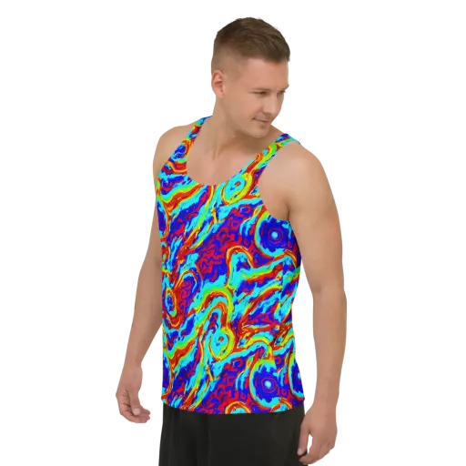 Vermilion Whirlpool on a Men's Tank Top