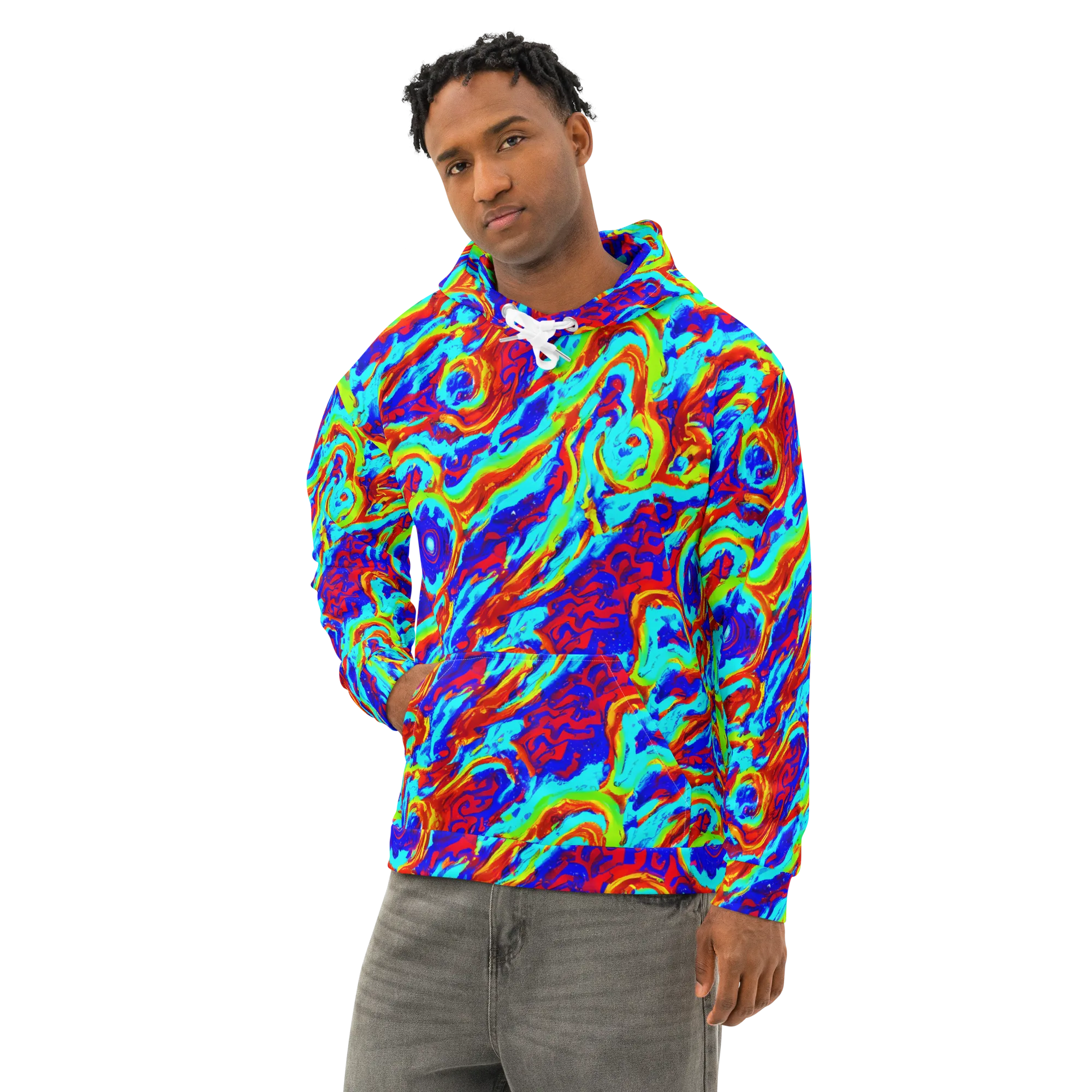 Vermilion Whirlpool on Cotton Hoodie — Left Front