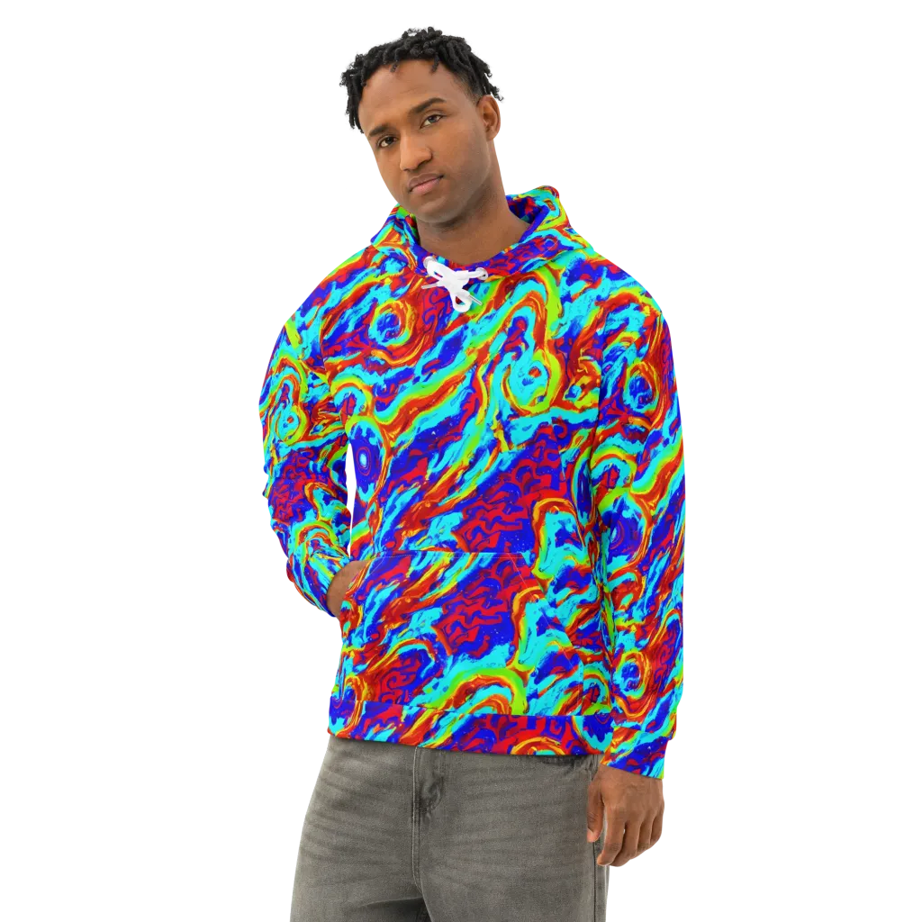 Vermilion Whirlpool on Cotton Hoodie — Left Front