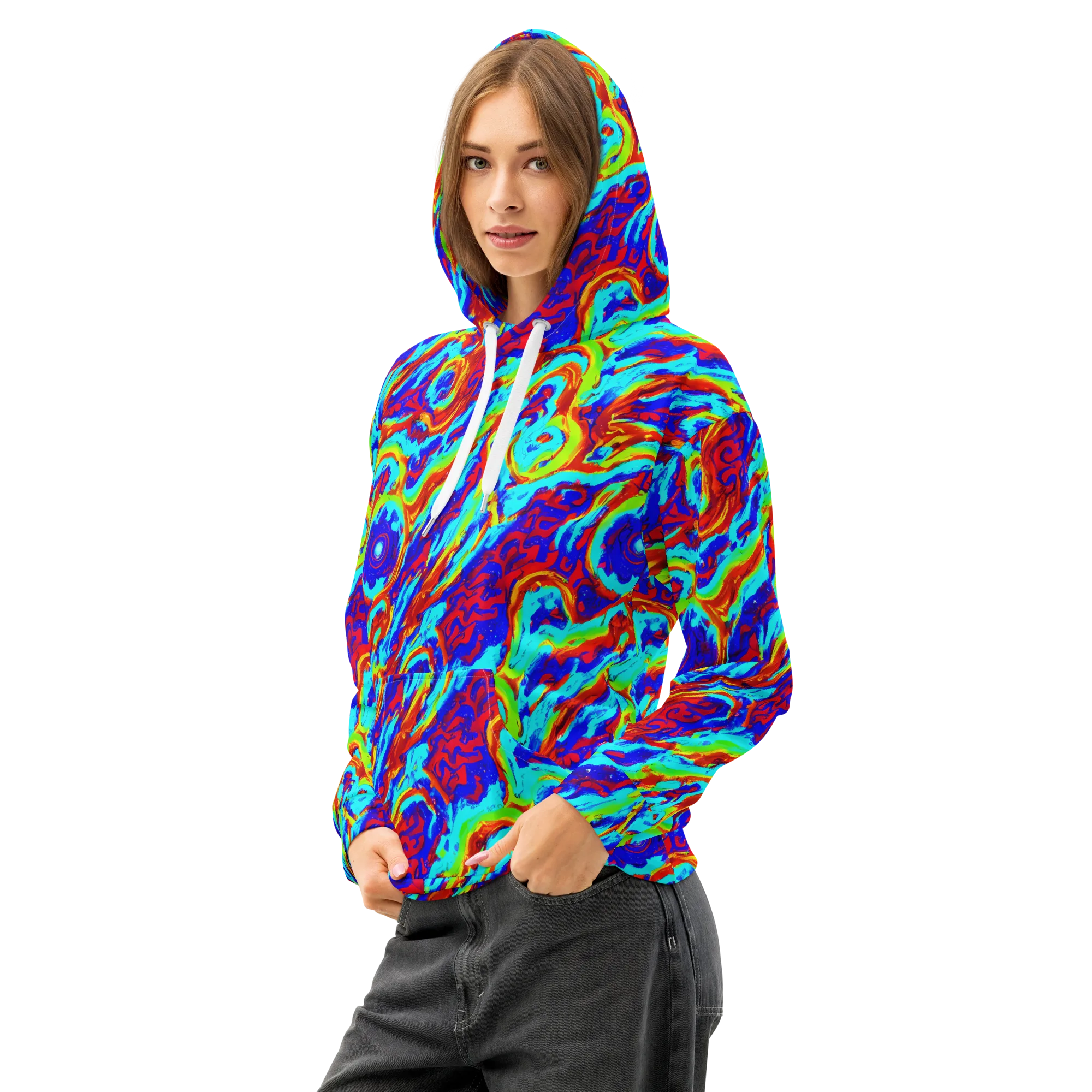 Vermilion Whirlpool on Cotton Hoodie — Left Front