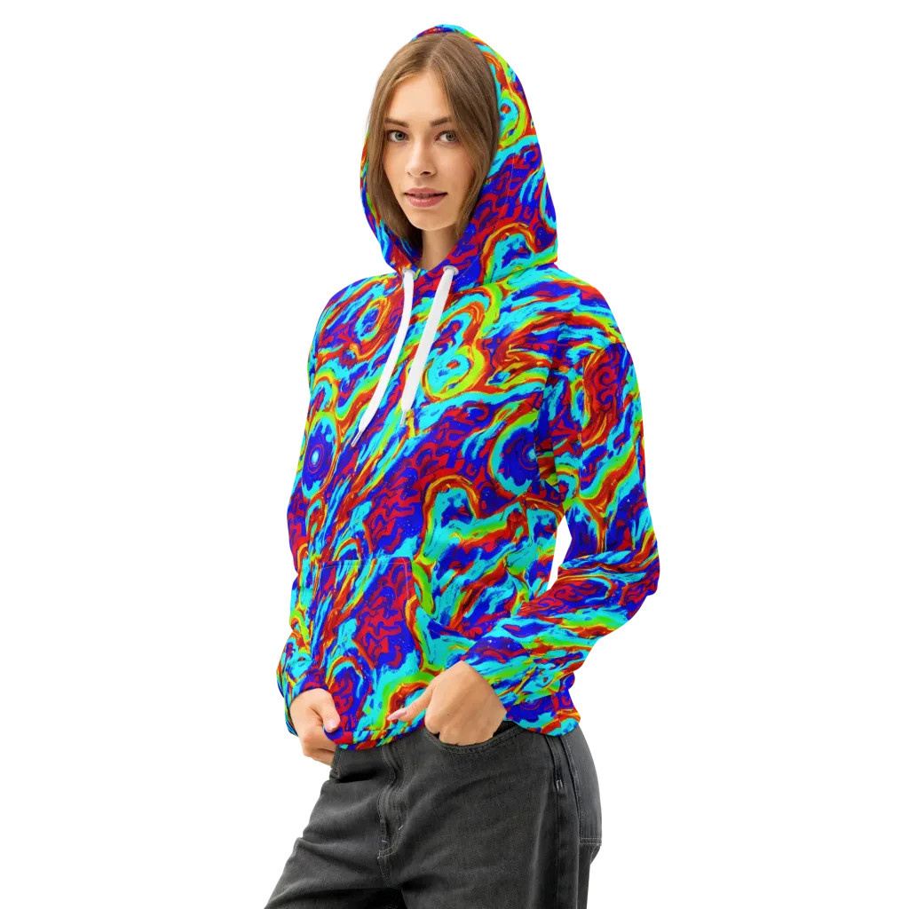 Vermilion Whirlpool on Cotton Hoodie — Left Front