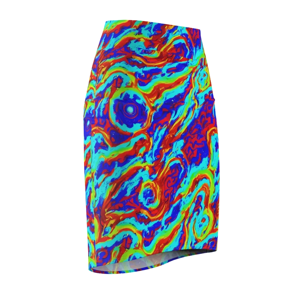 Vermilion Whirlpool on Pencil Skirt — Front Side