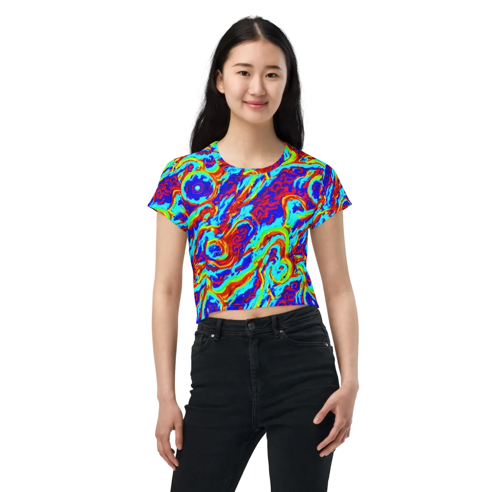 Vermilion Whirlpool on Crop Tee — Front
