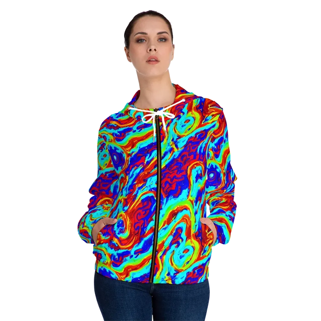 Vermilion Whirlpool on Women's Full-Zip Hoodie — Front On Person