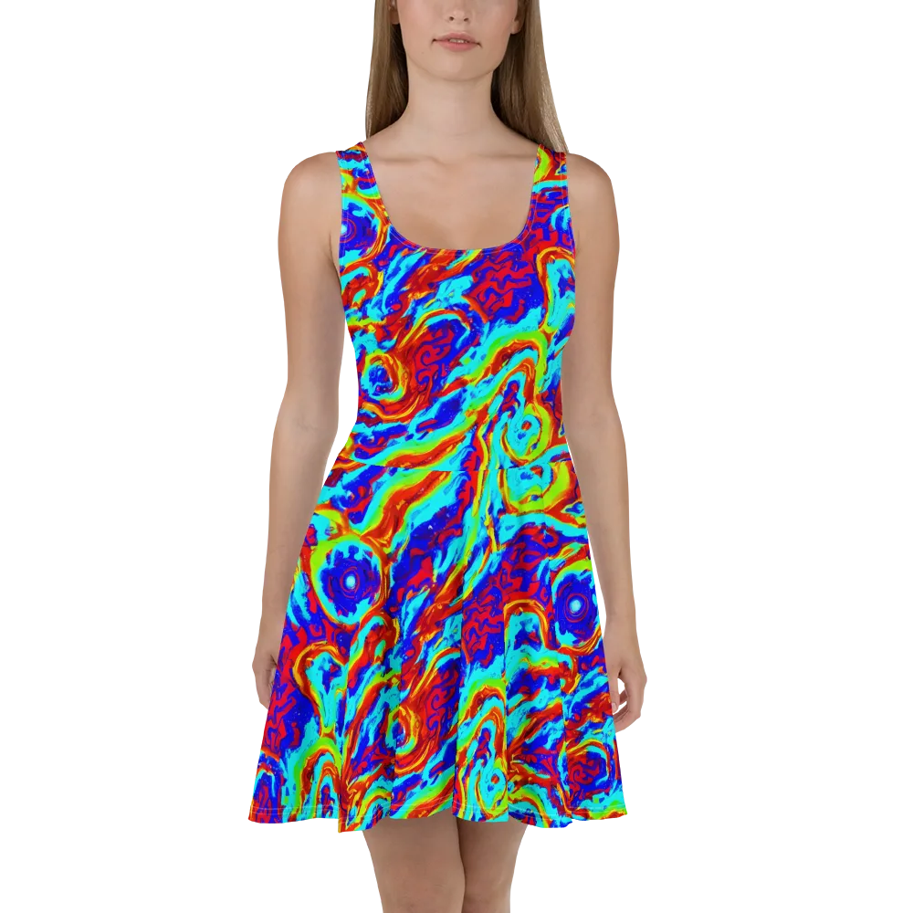 Vermilion Whirlpool on Skater Dress — Front