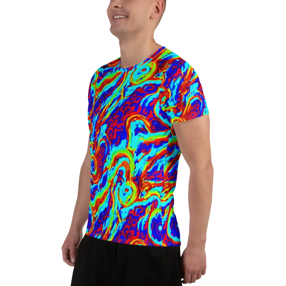 Vermilion Whirlpool on Men's Athletic T-Shirt — Left