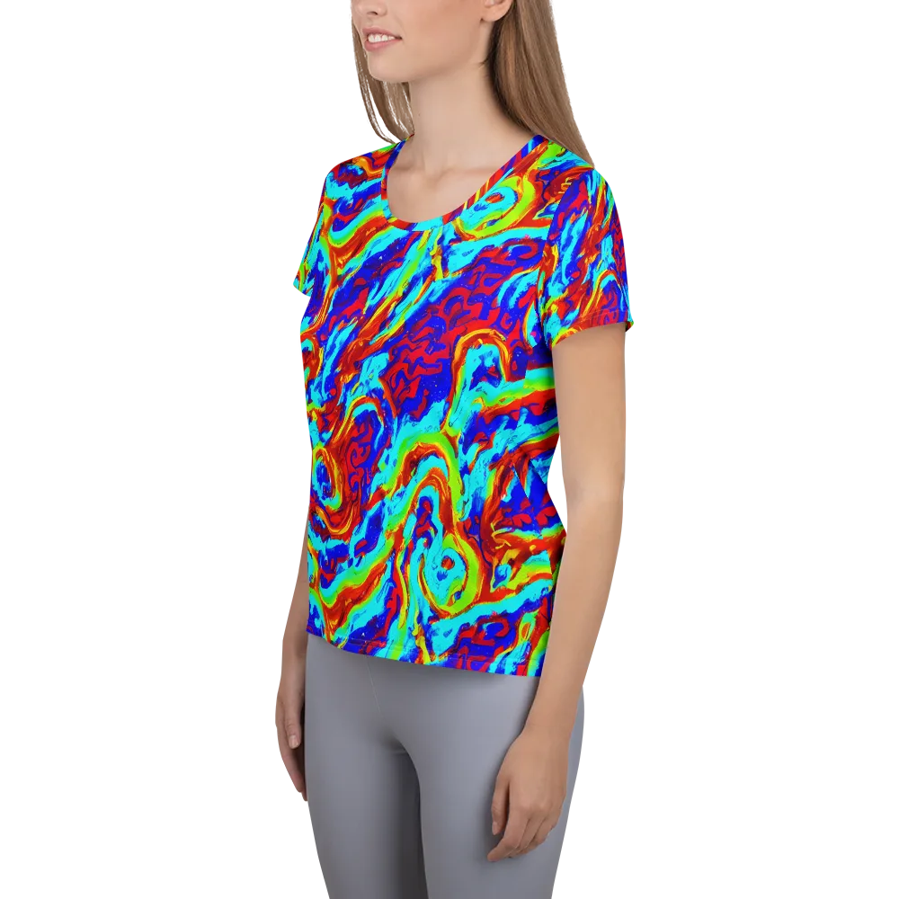 Vermilion Whirlpool on Women's Athletic T-Shirt — Left