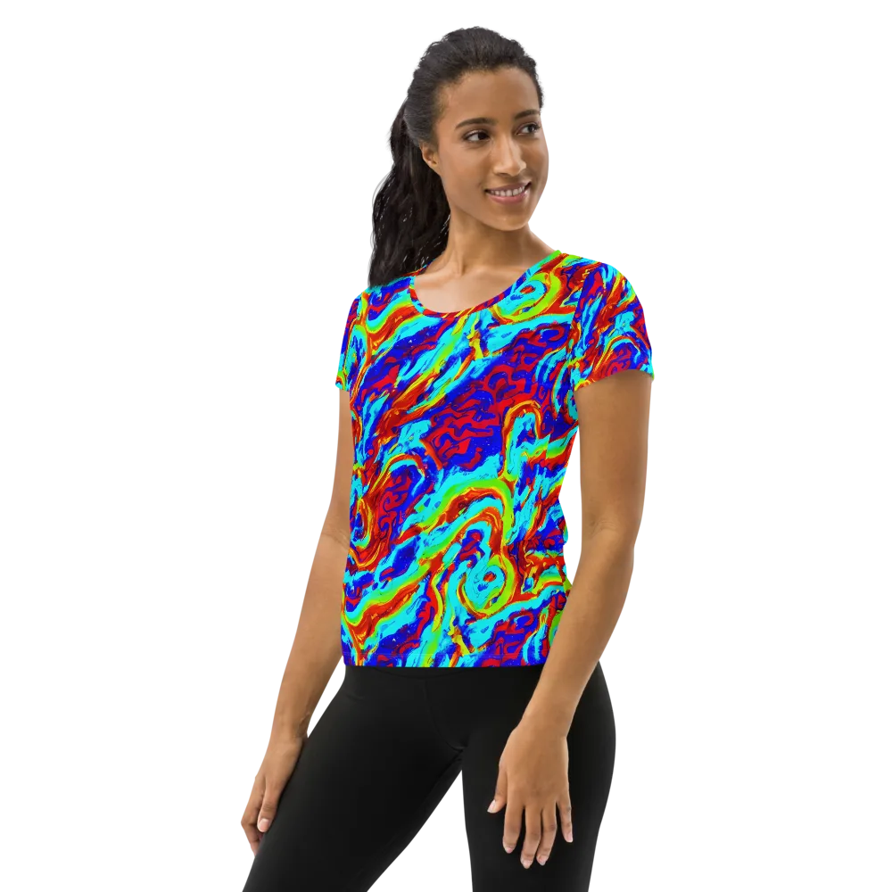 Vermilion Whirlpool on Women's Athletic T-Shirt — Left