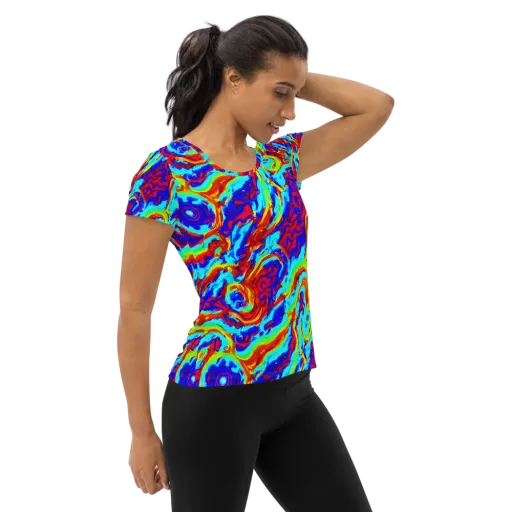 Vermilion Whirlpool on a Women's Athletic T-Shirt
