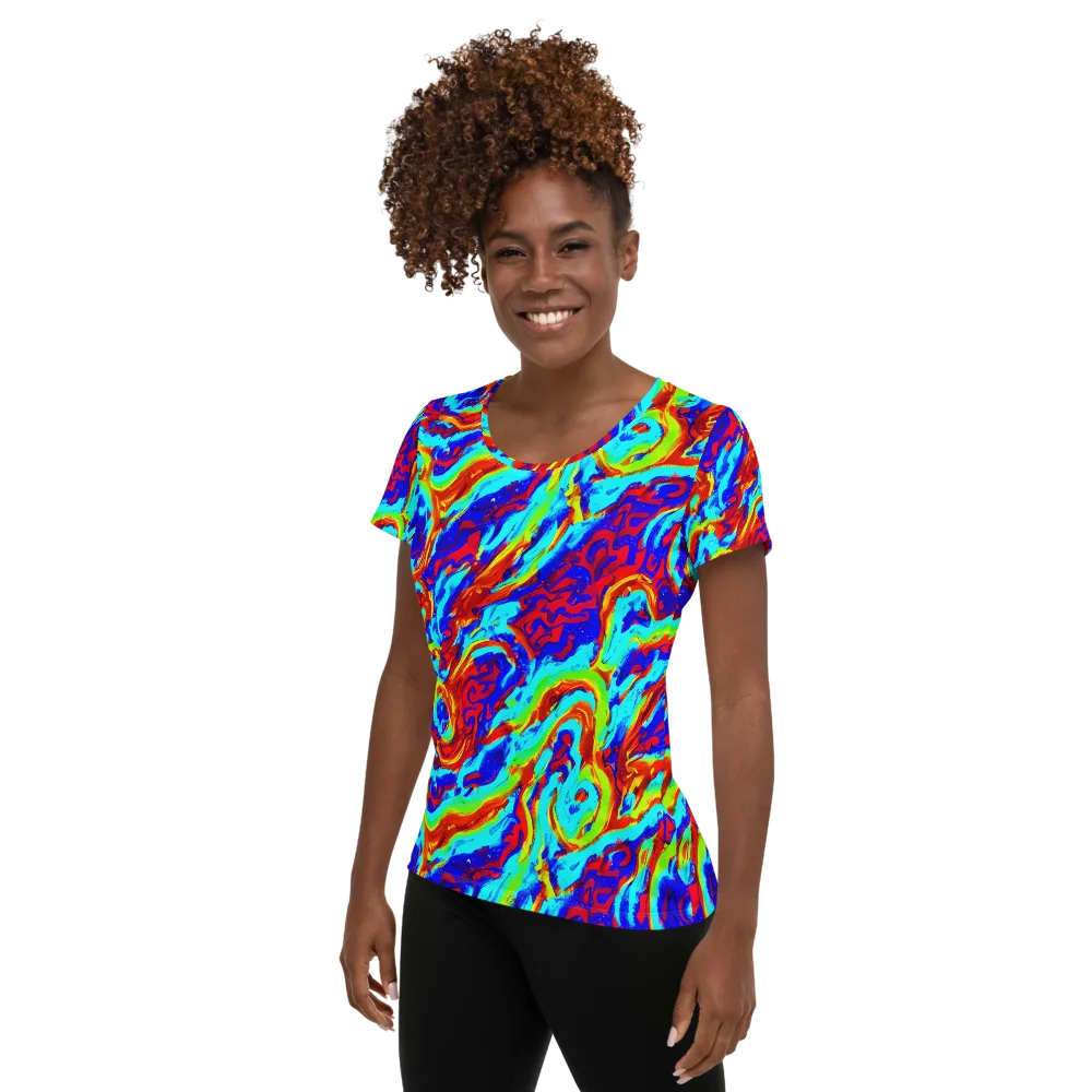 Vermilion Whirlpool on Women's Athletic T-Shirt — Left