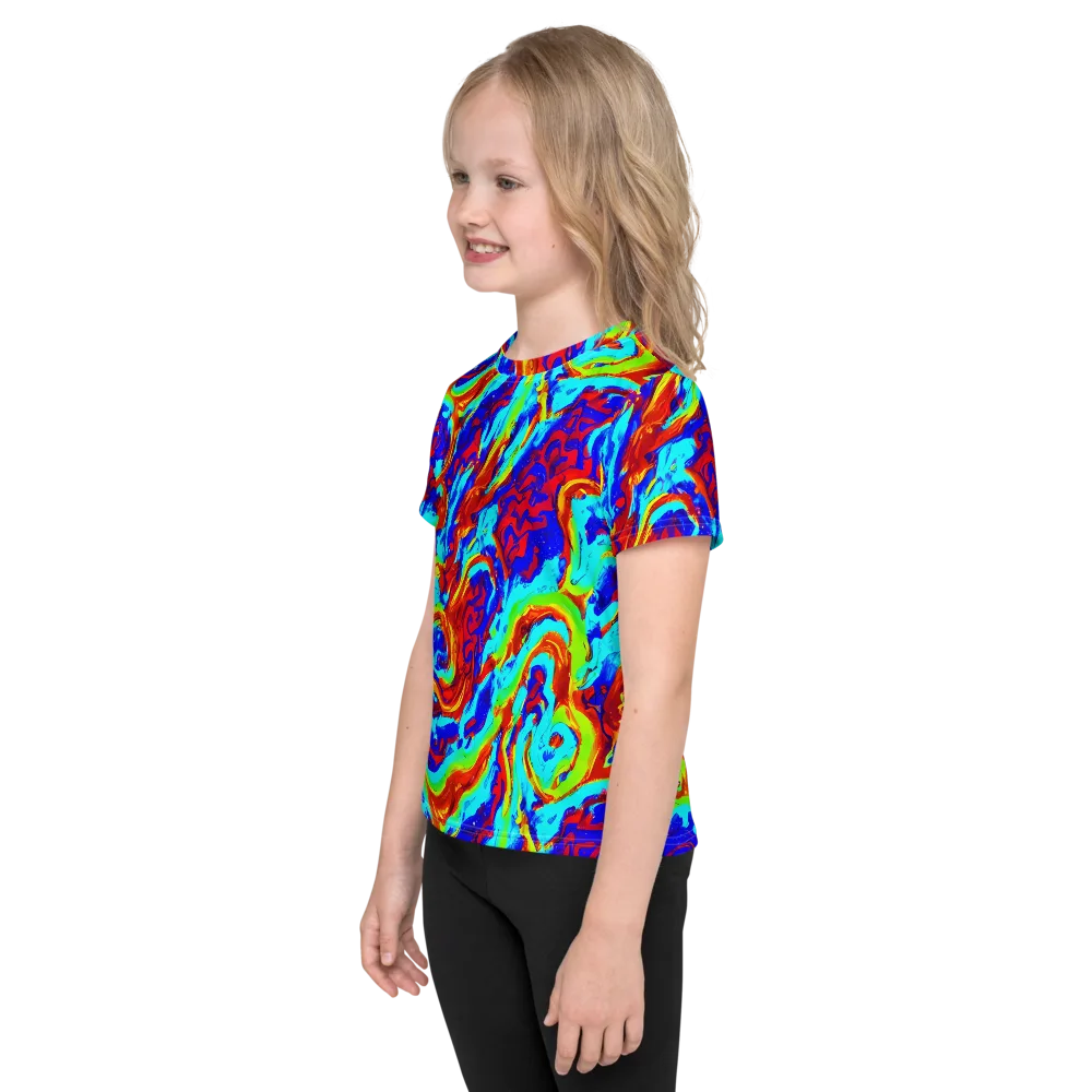 Vermilion Whirlpool on Kids Crew Neck T-Shirt — Left