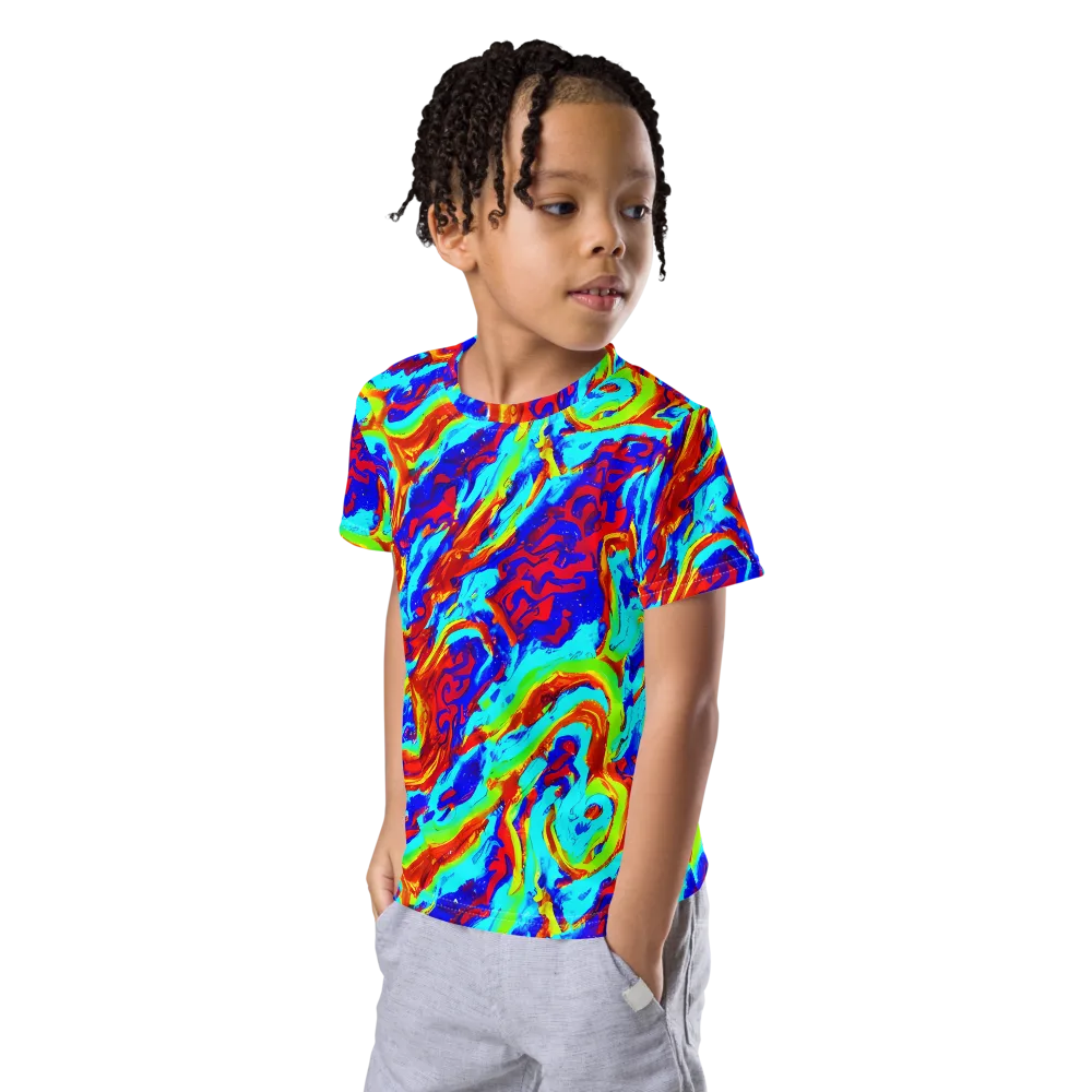 Vermilion Whirlpool on Kids Crew Neck T-Shirt — Left Front