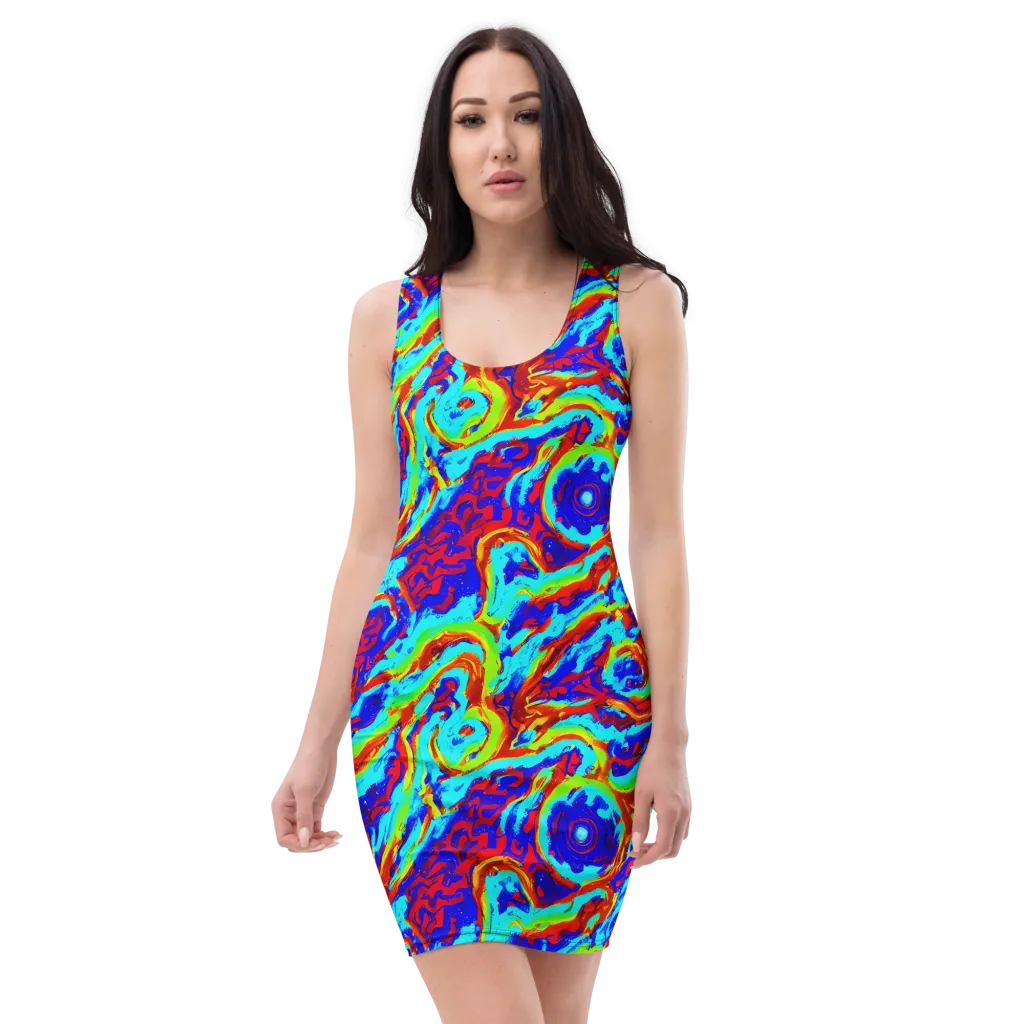 Vermilion Whirlpool on Bodycon Dress — Front