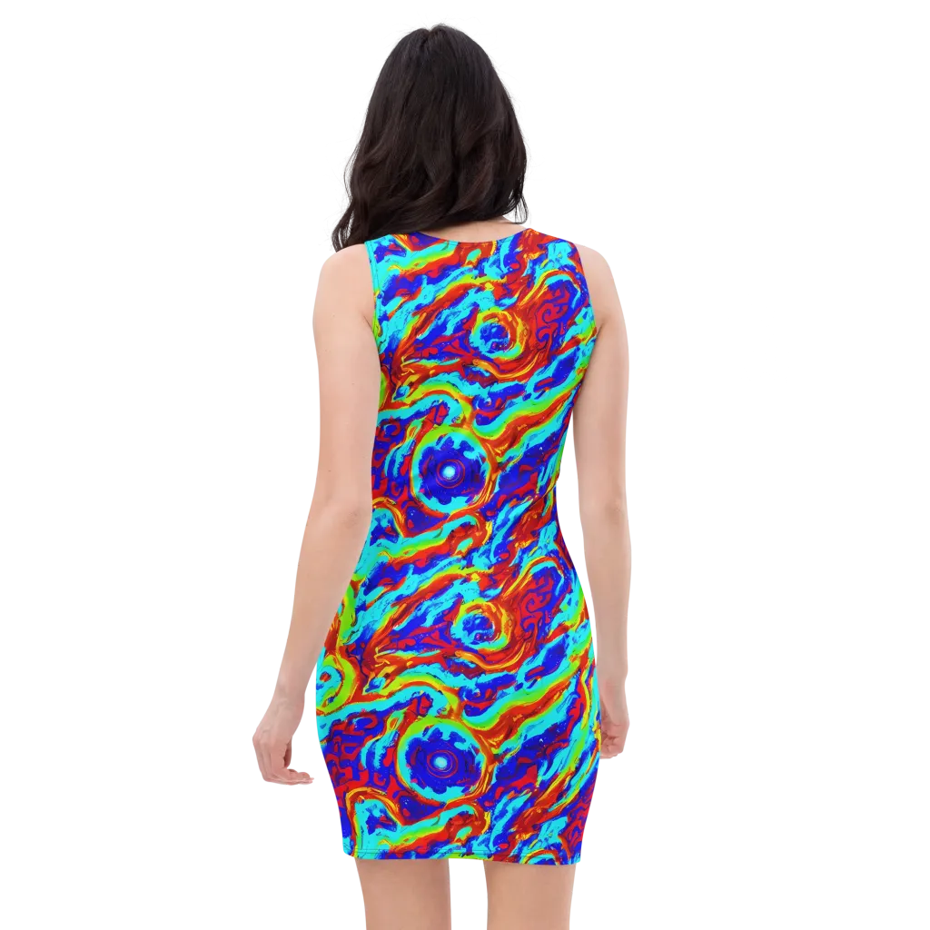 Vermilion Whirlpool on Bodycon Dress — Back
