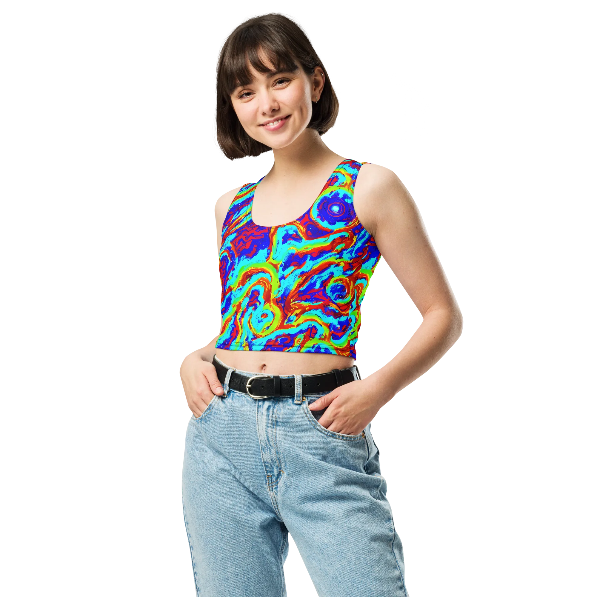 Vermilion Whirlpool on Crop Top — Front