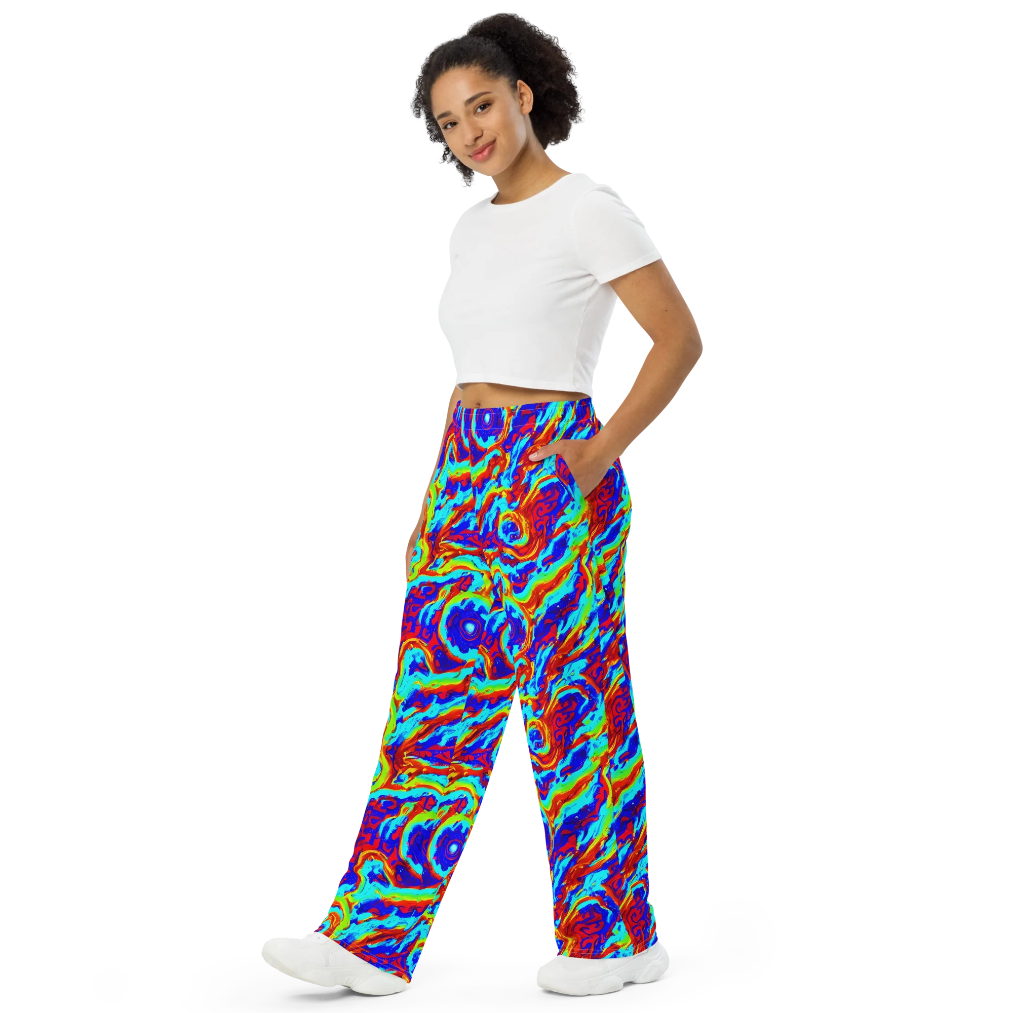Vermilion Whirlpool on Wide-Leg Pants — Left Front