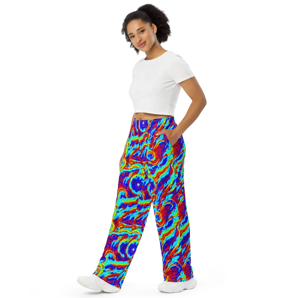 Vermilion Whirlpool on Wide-Leg Pants — Left Front