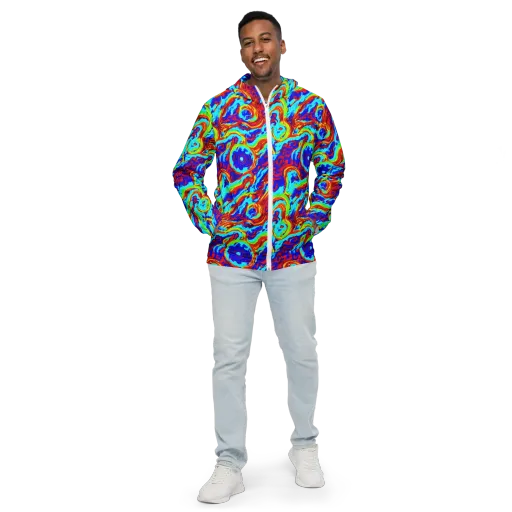 Vermilion Whirlpool on a Men's Windbreaker