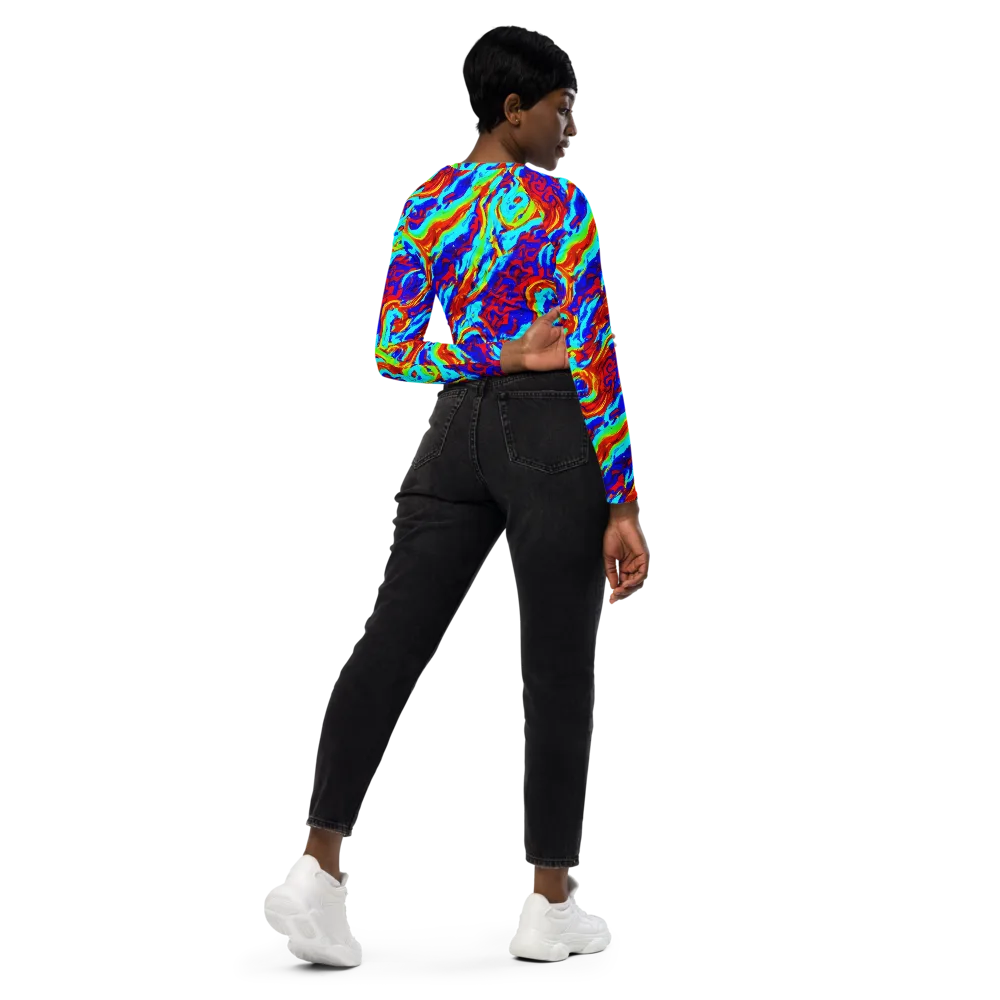 Vermilion Whirlpool on Long Sleeve Crop Top — Right Back