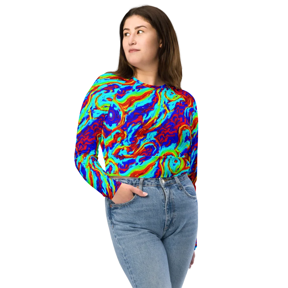 Vermilion Whirlpool on Long Sleeve Crop Top — Front