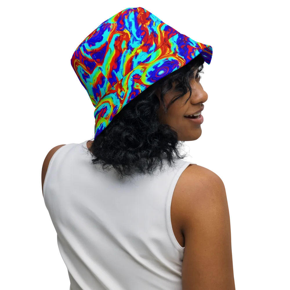 Vermilion Whirlpool on Reversible Bucket Hat — Right Outside