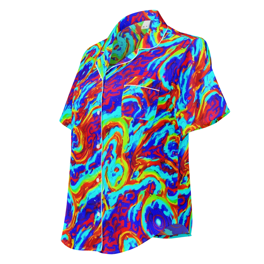 Vermilion Whirlpool on Women's Short Sleeve Pajama Top — Left Front