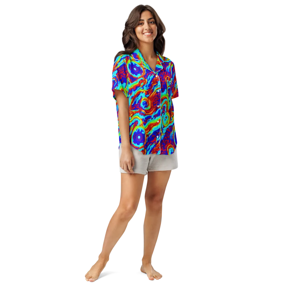 Vermilion Whirlpool on Women's Short Sleeve Pajama Top — Front