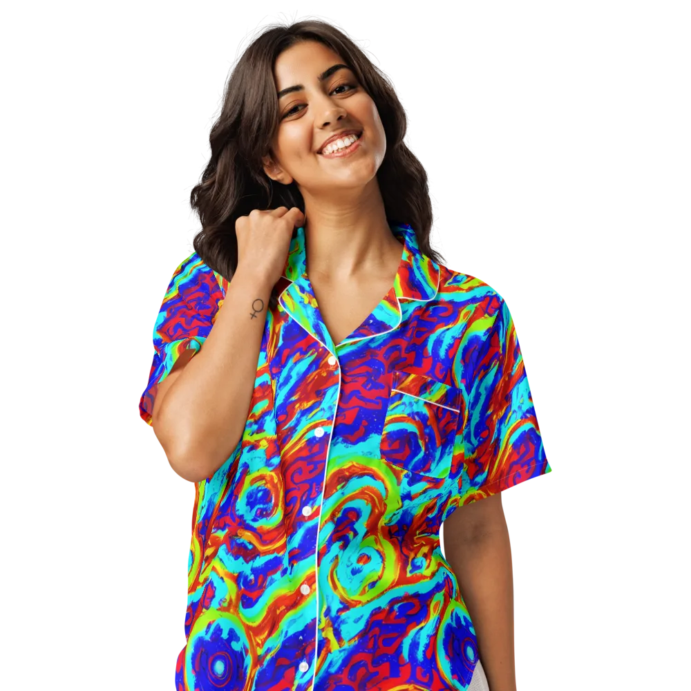 Vermilion Whirlpool on Women's Short Sleeve Pajama Top — Front