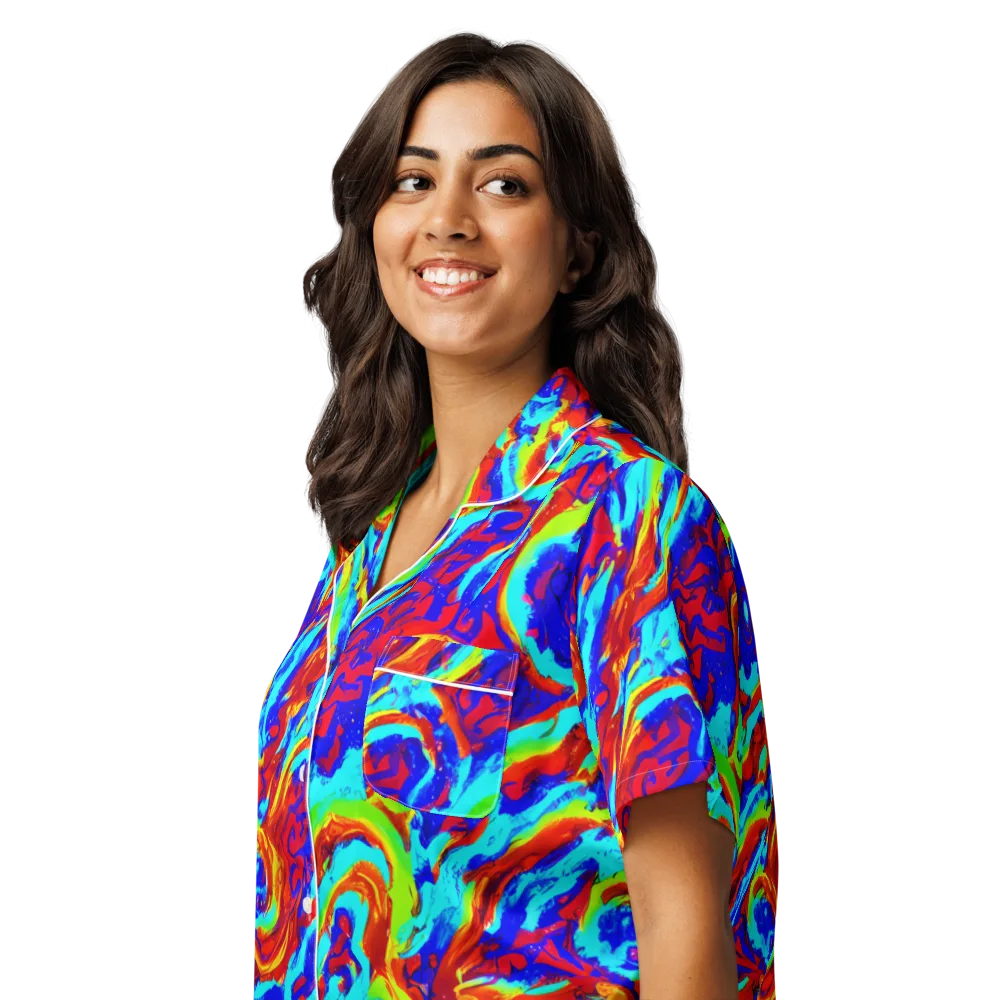 Vermilion Whirlpool on Women's Short Sleeve Pajama Top — Left Front