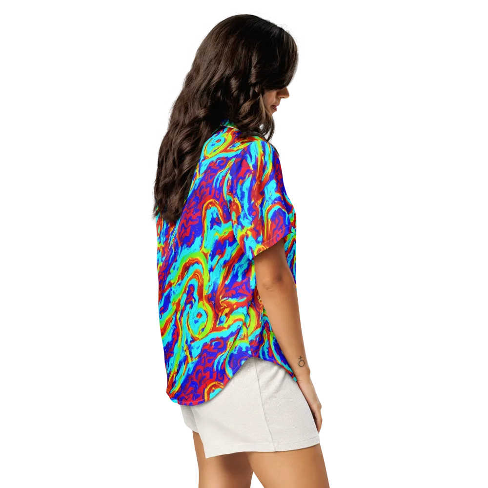 Vermilion Whirlpool on Women's Short Sleeve Pajama Top — Right Back
