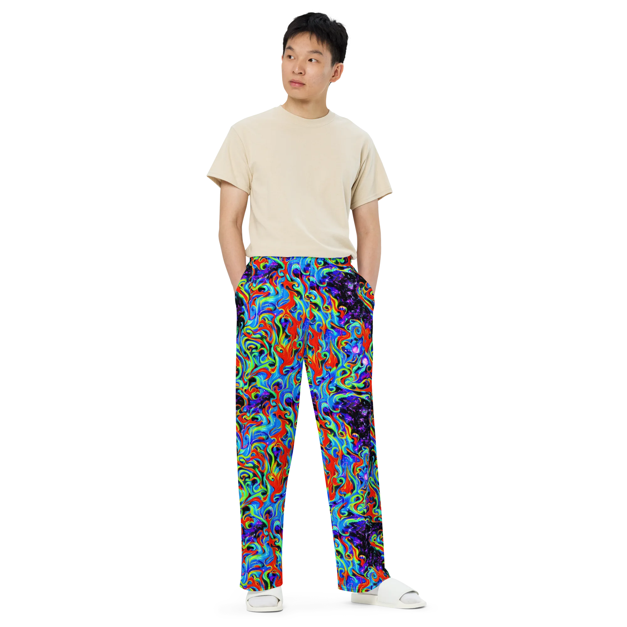 Sapphire Serpentine on Wide-Leg Pants — Front