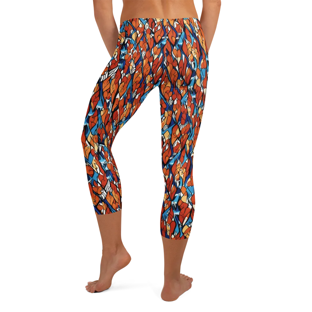 Cobalt Poppy on Capri Leggings — Back