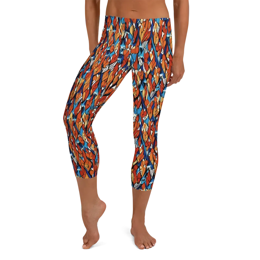 Cobalt Poppy on Capri Leggings — Front