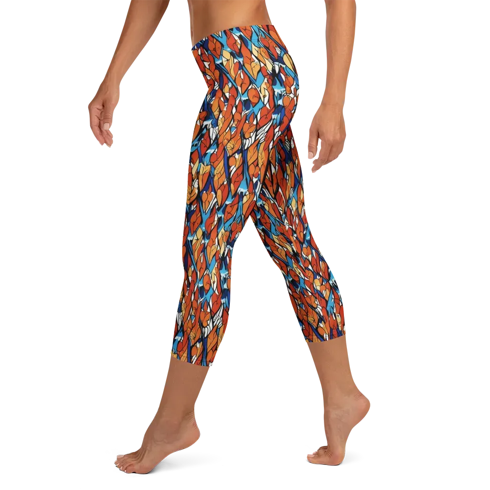 Cobalt Poppy on Capri Leggings — Left
