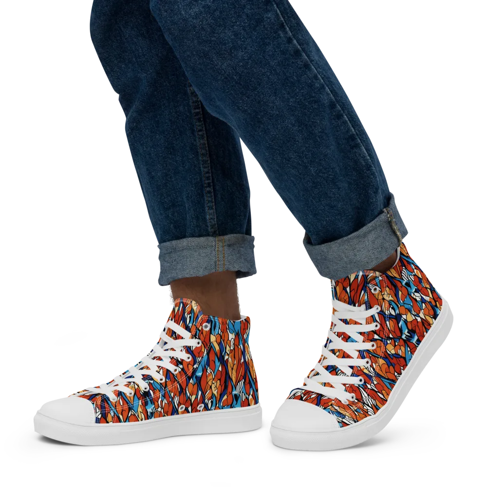 Cobalt Poppy on Men's High Top Canvas Shoes — Left