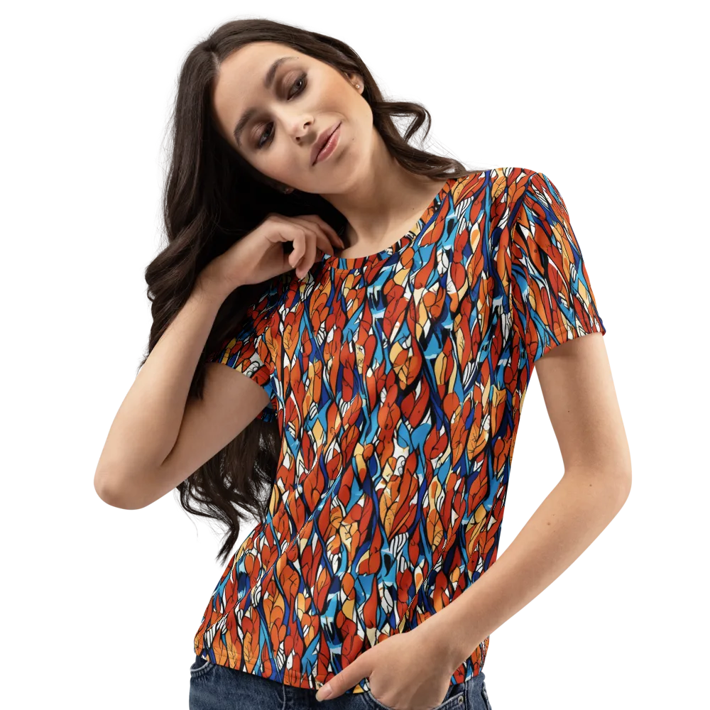 Cobalt Poppy on Women's Crew Neck T-Shirt — Left Front