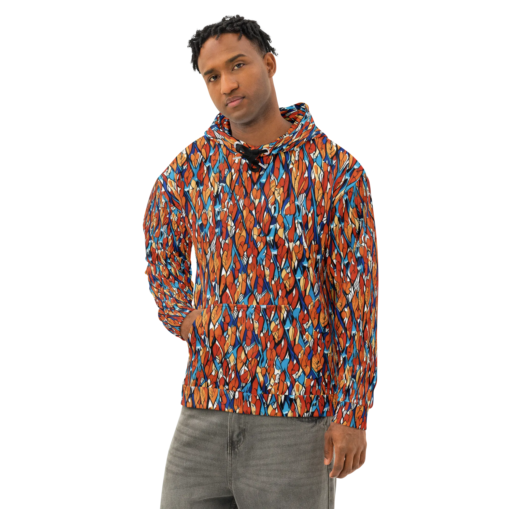 Cobalt Poppy on Cotton Hoodie — Left Front
