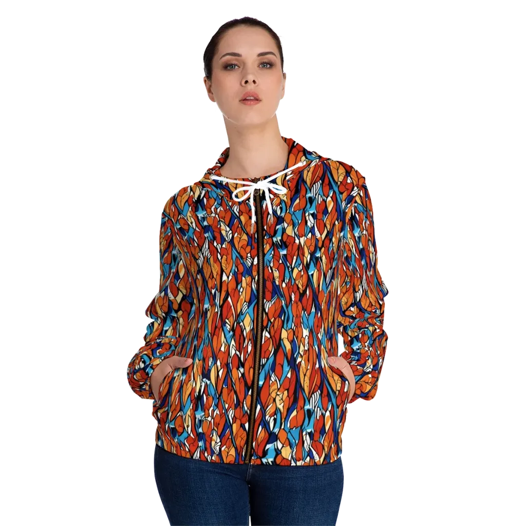 Cobalt Poppy on Women's Full-Zip Hoodie — Front On Person