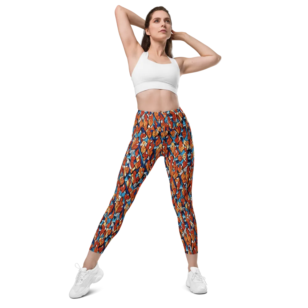 Cobalt Poppy on Leggings with Pockets — Front