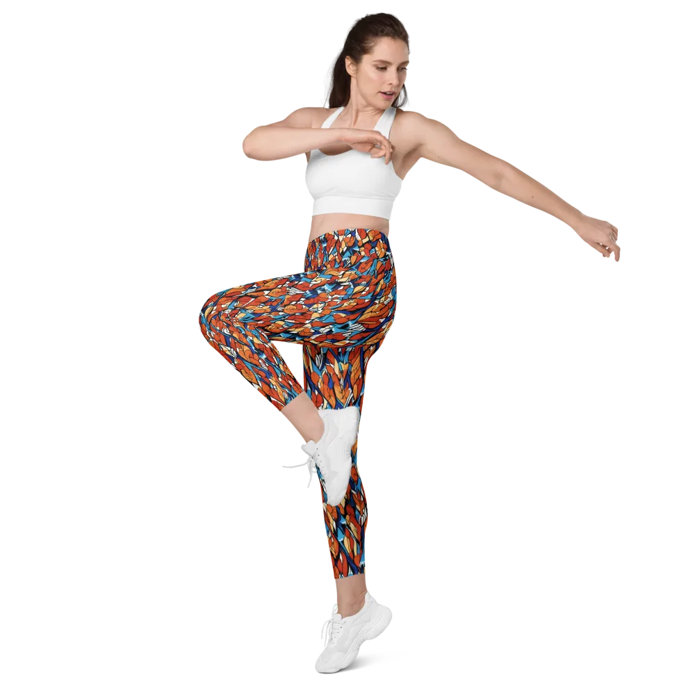 Cobalt Poppy on Leggings with Pockets — Left Front