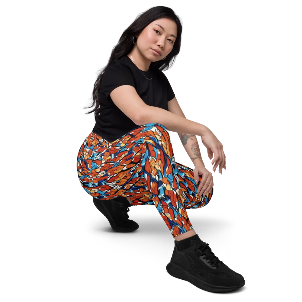 Cobalt Poppy on Leggings with Pockets — Right Front