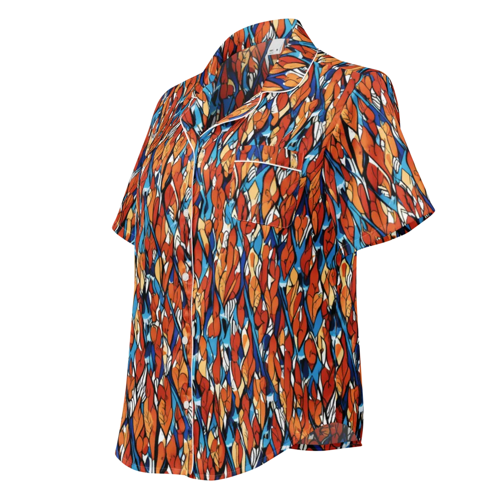 Cobalt Poppy on Women's Short Sleeve Pajama Top — Left Front
