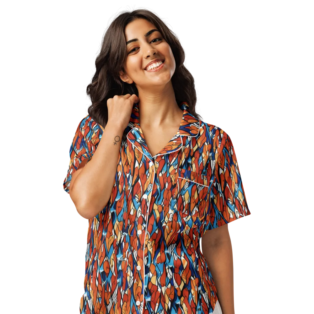 Cobalt Poppy on Women's Short Sleeve Pajama Top — Front