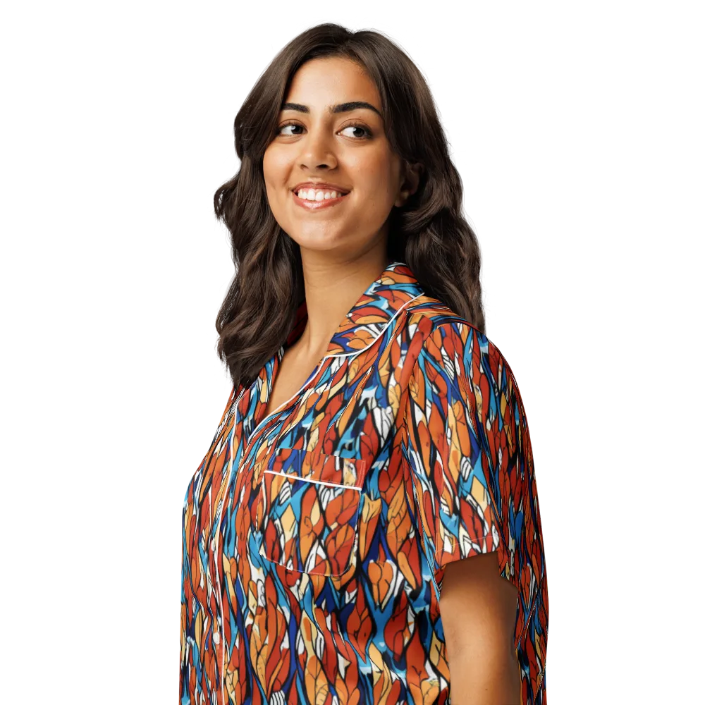 Cobalt Poppy on Women's Short Sleeve Pajama Top — Left Front